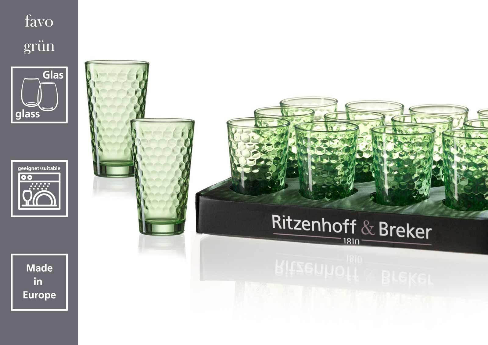 LONGDRINKGLÄSER Favo Grün 400 ml 6er Set - Grün, Glas (0.4L) - Ritzenhoff Breker