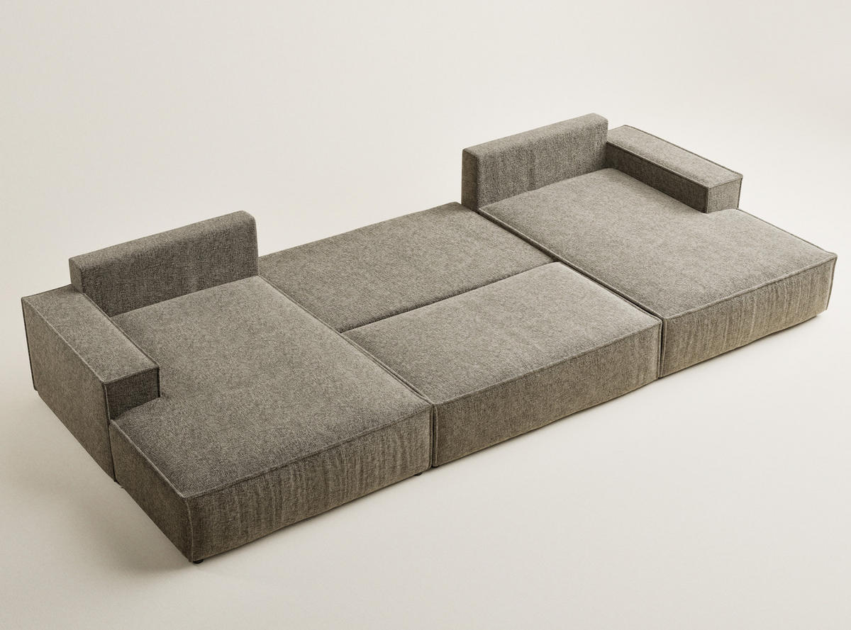 WOHNLANDSCHAFT Kyoto Taupe Chenille-Stoff - Taupe/Schwarz, Holz/Holzwerkstoff (398/70/148cm) - Maison de Reve