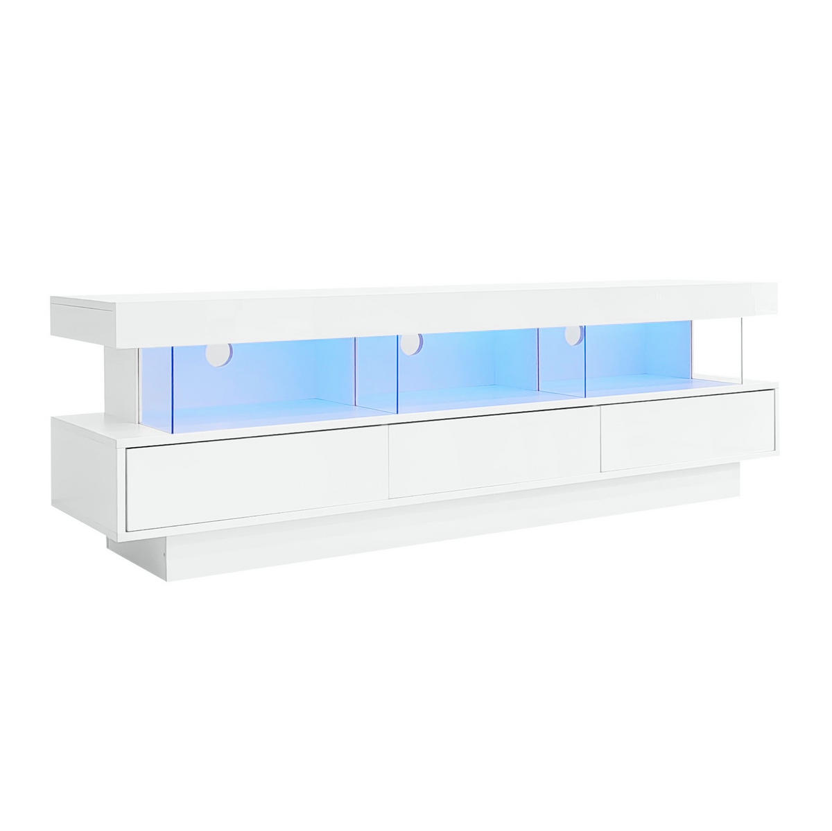LOWBOARD 160/38/50,5 cm aus Spanplatte mit LED-Beleuchtung und 3 Glasfächern Weiß - Weiß, Holzwerkstoff (160/50.5/38cm) - Modenvie