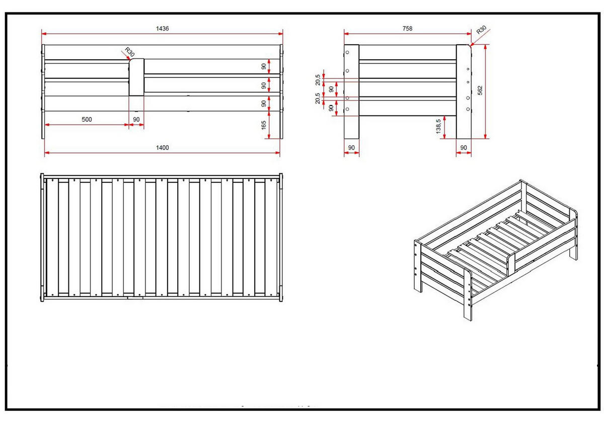 JUNIORBETT Karie 144x56x70 aus MDF in Grau - Grau, Holzwerkstoff (70/140cm) - 58aufmkessel