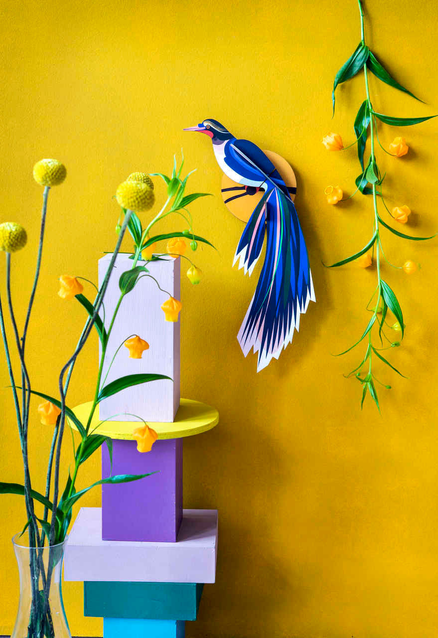 WANDDEKO Azurflügel-Vogel 18/7 cm - Blau/Weiß, Wellpappe (18/7/37cm) - KUNSTLOFT