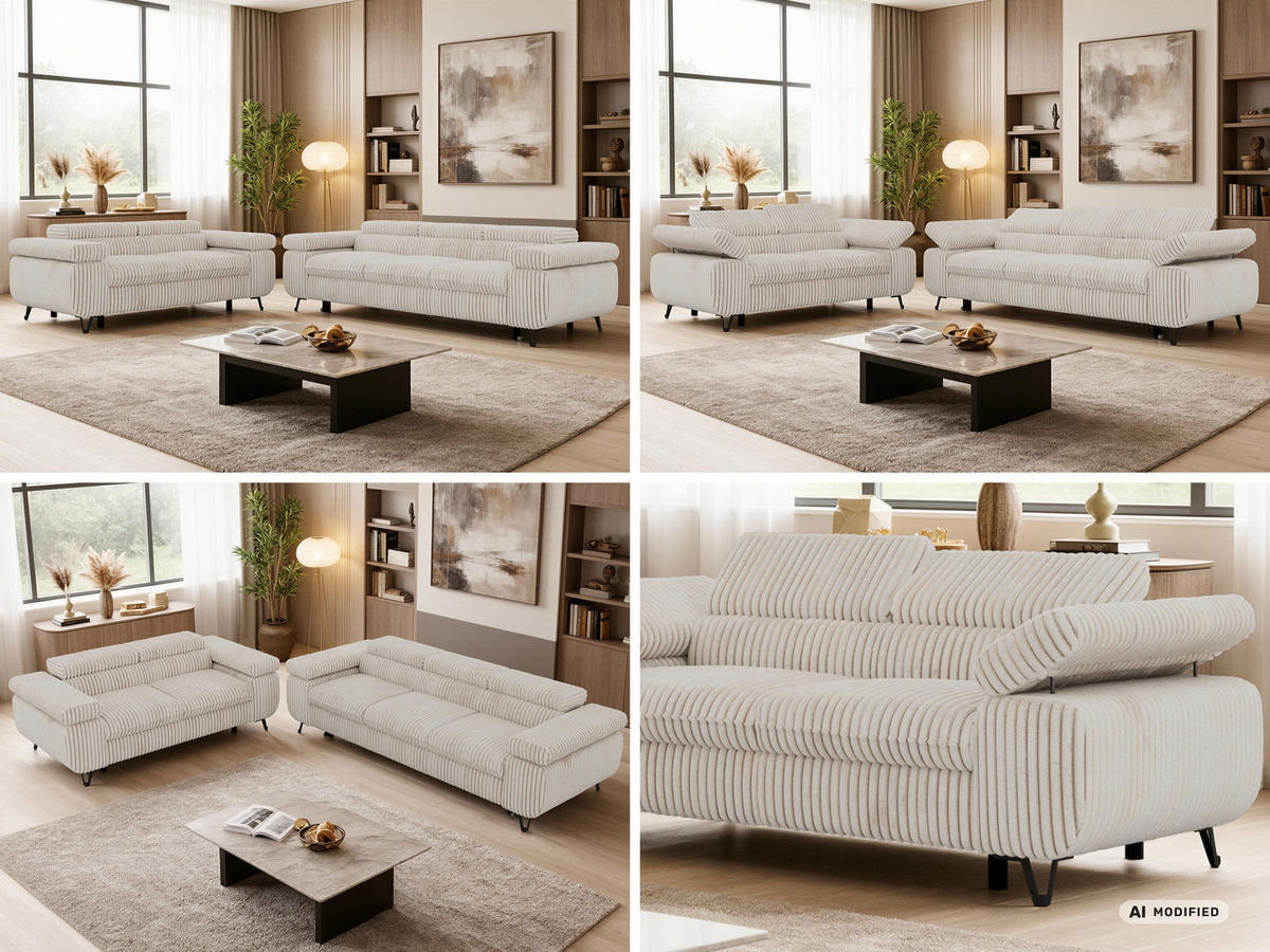 SEDACÍ SOUPRAVA PETERS 2+3 - Béžová Manšestr - černá/krémová, kov/textil (262/76/99cm) - MKS