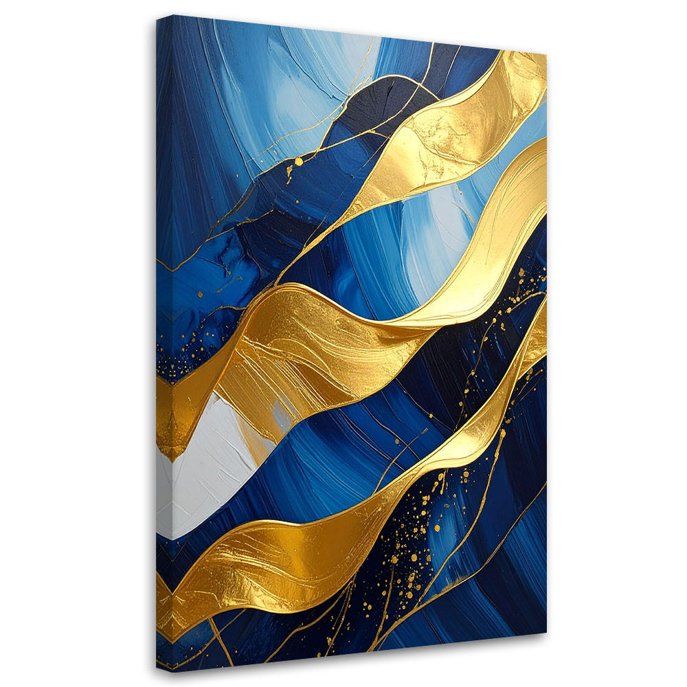 LEINWANDBILD, Abstrakte goldene Wellen auf marineblauem Hintergrund - Blau, Textil (80/120cm) - Feeby