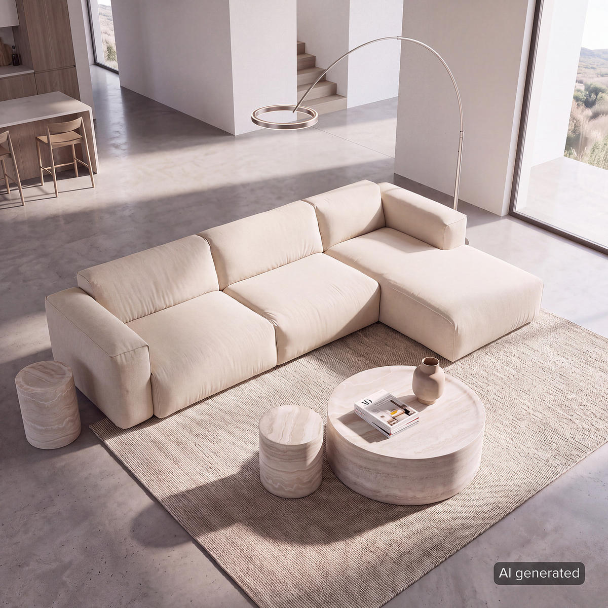 3-SITZER ECKSOFA mit Longchair - Beige/Schwarz, Kunststoff/Textil (317/173cm) - home24