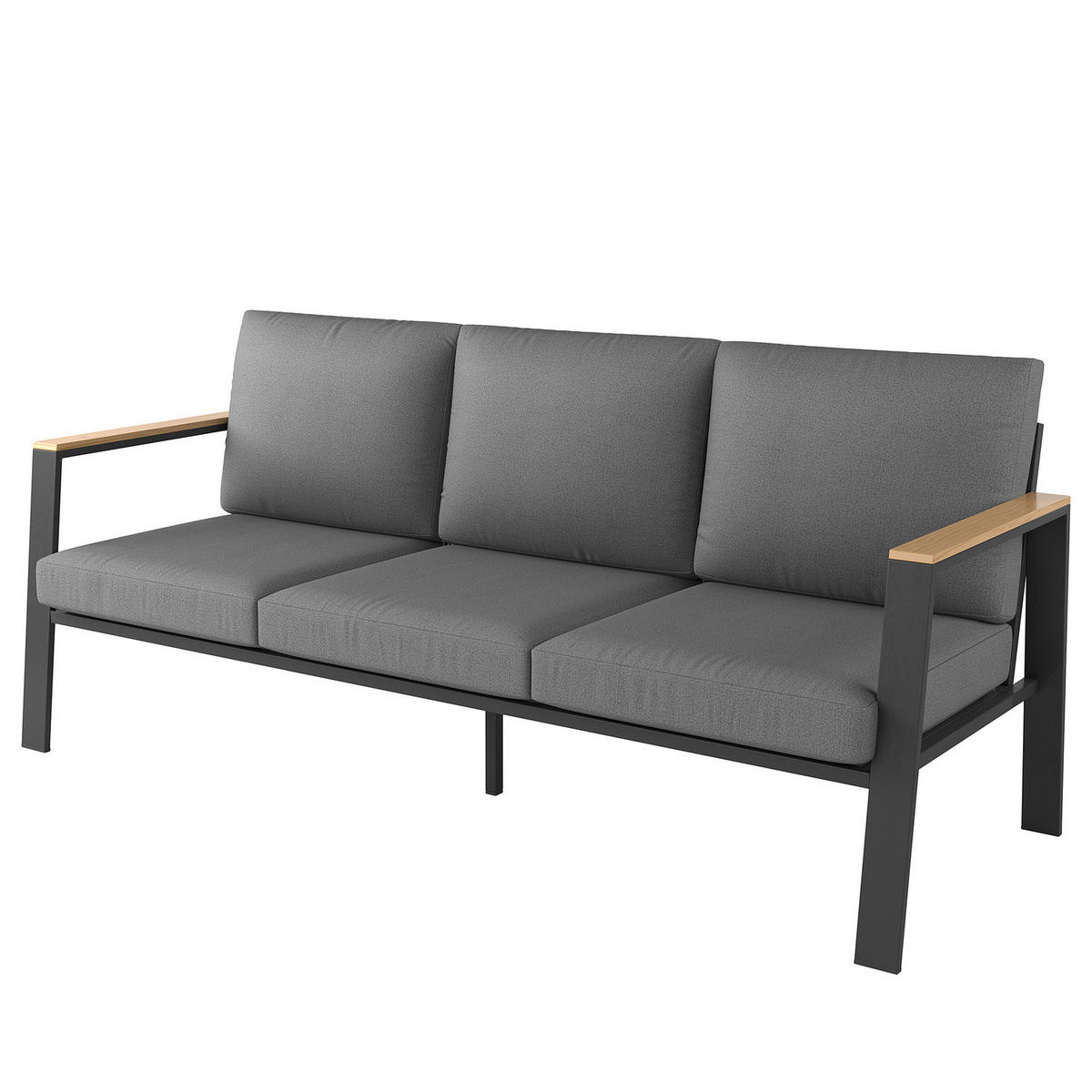 3-SITZER LOUNGESOFA - Aluminium / Polyester - Anthrazit - Anthrazit/Braun, Holz/Textil (191/74/75cm) - home24