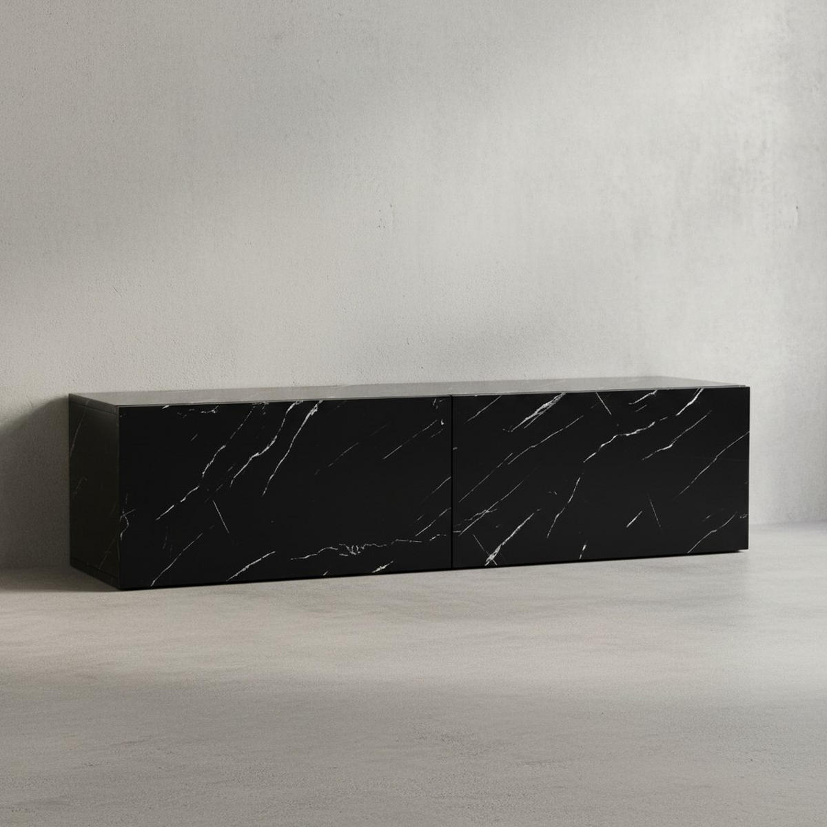 TV-LOWBOARD hängend, Marmor-Optik, Klapptüren, modern, Schwarz 120x30x30 cm - Schwarz, Metall (120/30/30cm) - KADIMA DESIGN