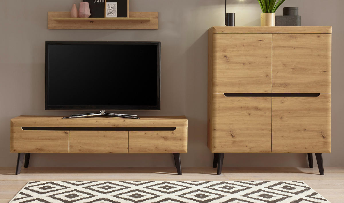 WOHNWAND Artisan Eiche schwarz, Wohnkombination 3-teilig skandinavisch, 287 x 170 cm - Eiche Artisan, Holzwerkstoff (287/170/40cm) - Furn.Design