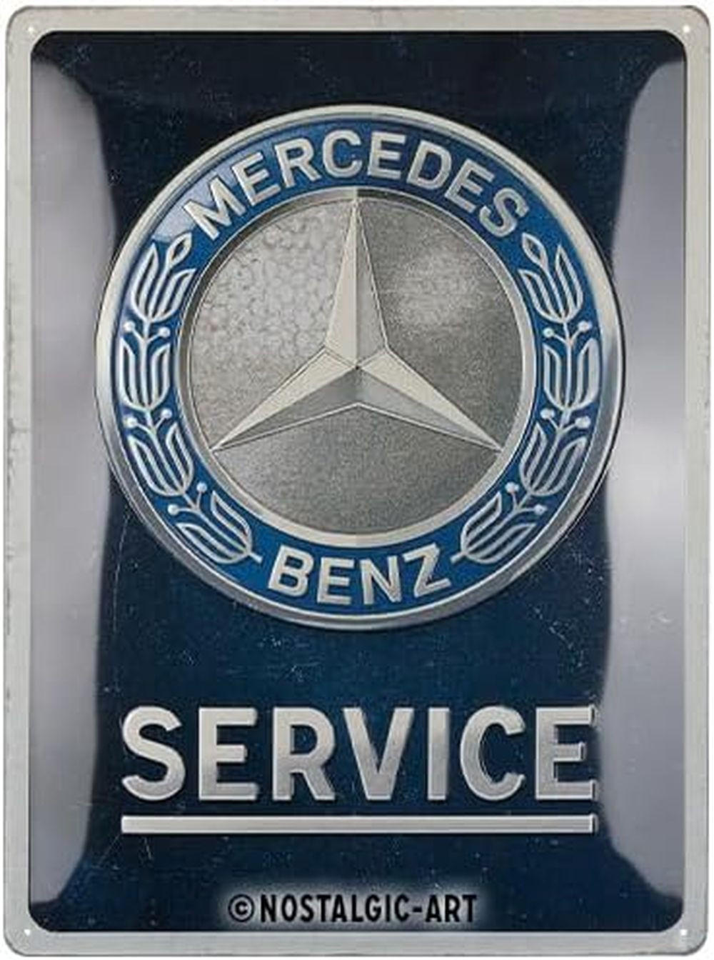 BLECHSCHILD 30/40 cm Mercedes-Benz Service Emblem Blue - Multicolor, Metall (30/40/0.2cm) - Nostalgic-Art