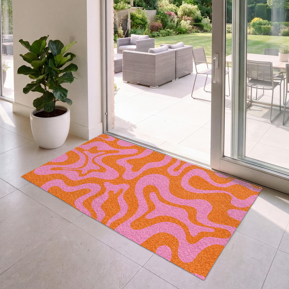 ROHOŽKA Vzor - Ružová - Oranžová - Abstraktné - Moderné 150x90 cm - pink, plast (150/90cm) - MuchoWow