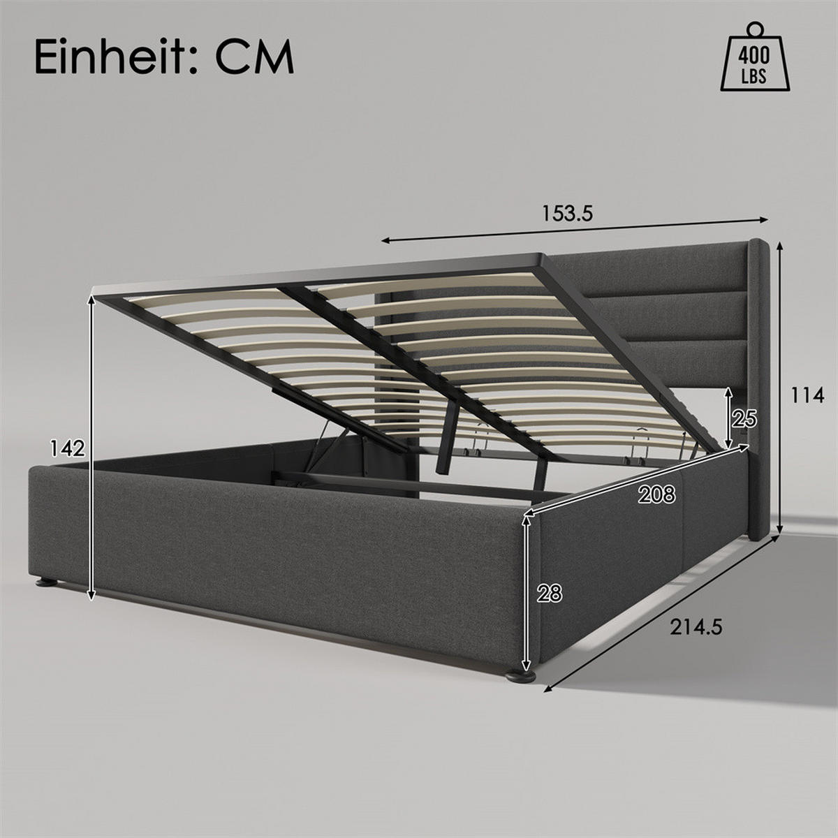 POLSTERBETT 140/200 cm in Grau - Grau, Holz/Textil (140/200cm) - KOMHTOM