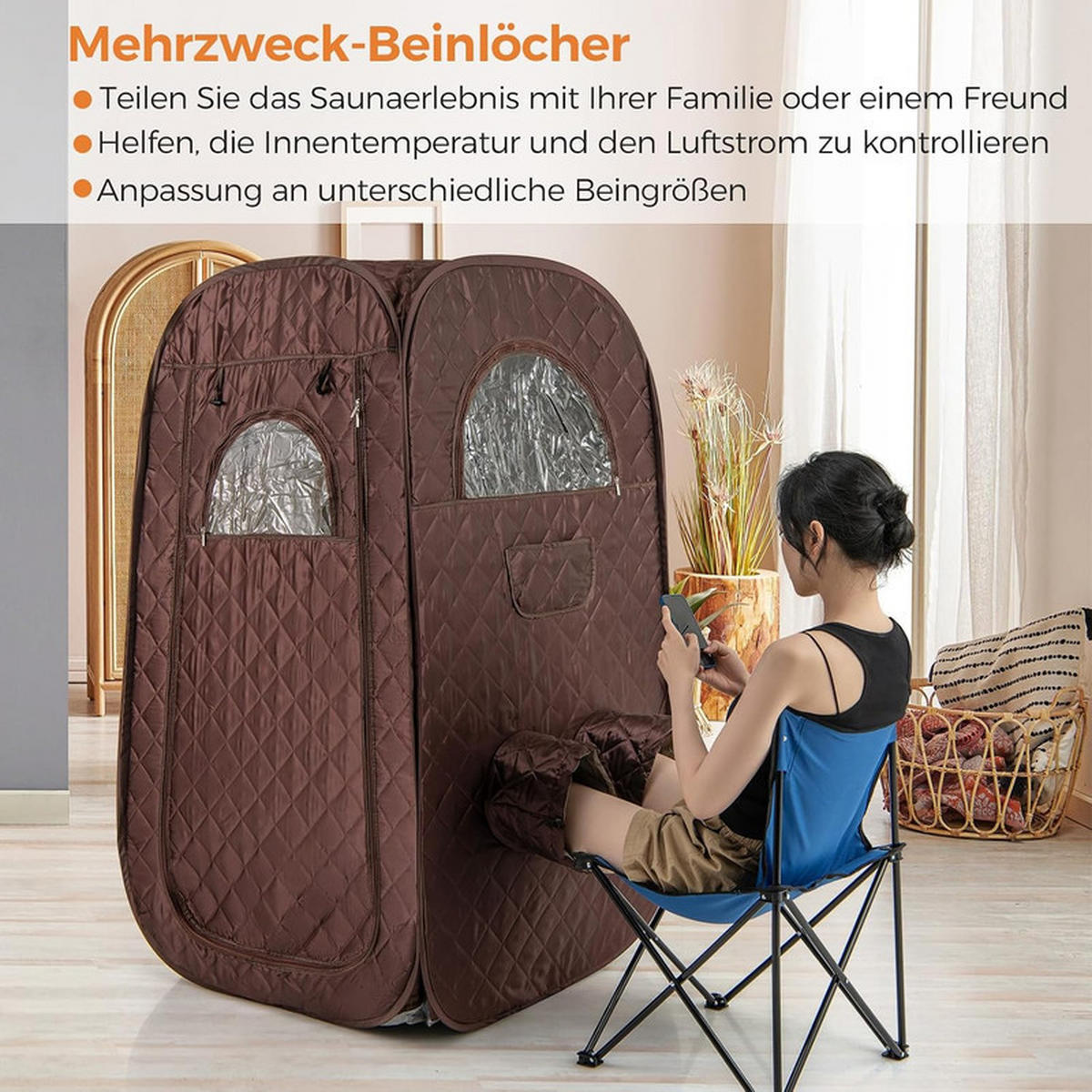 DAMPFSAUNA Tragbare braun - Braun, Textil (89/149/89cm) - COSTWAY