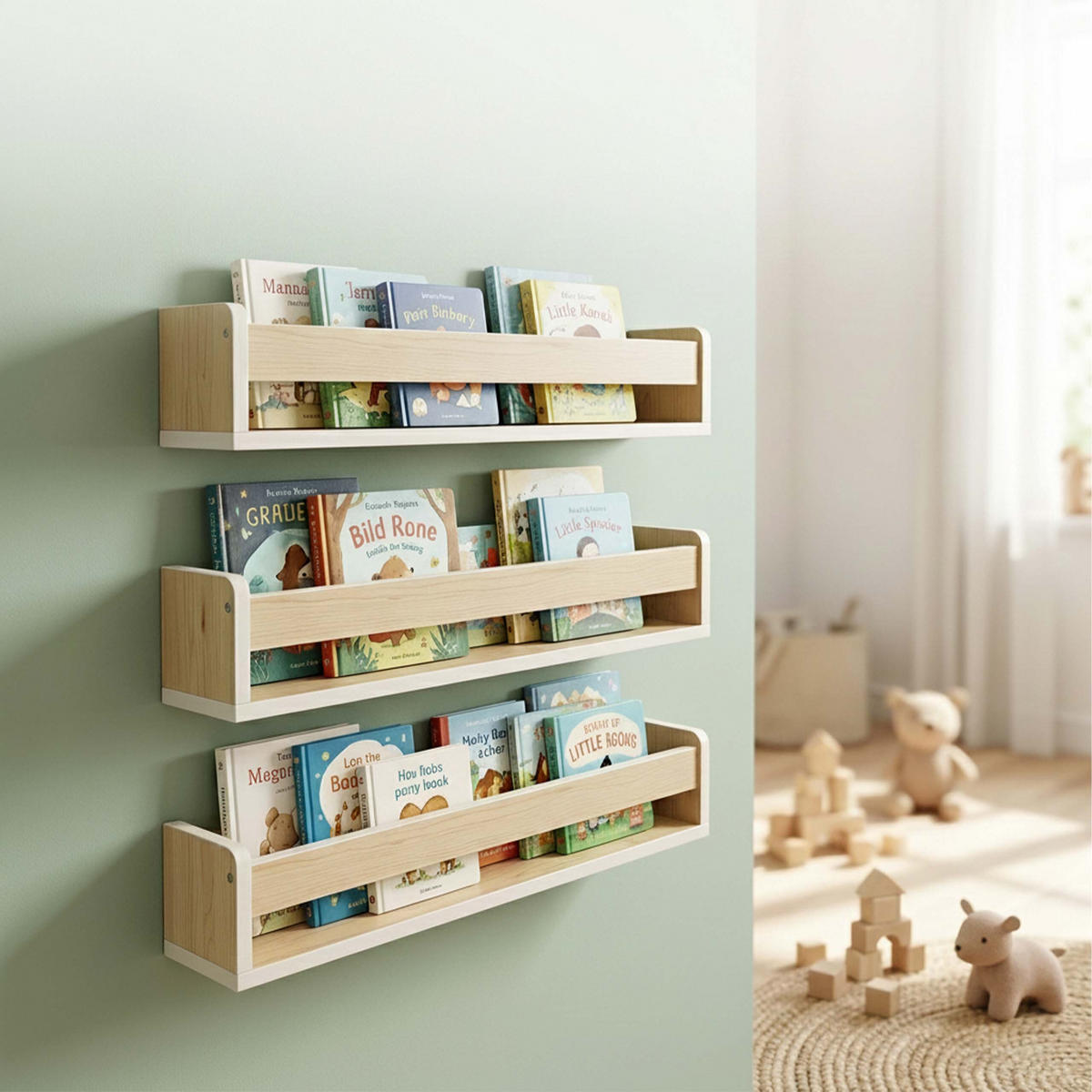 RAFT natur copii perete set-3-piese 10x58x12 cm - maro deschis, compozit lemnos (58/10/12cm) - Relaxdays