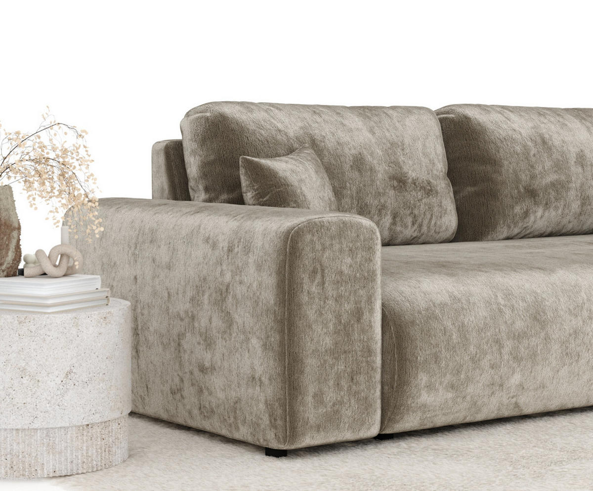 3-SITZER-SOFA Zanzibar Beige Chenille - Beige/Schwarz, Holz/Holzwerkstoff (213/79/108cm) - Maison de Reve