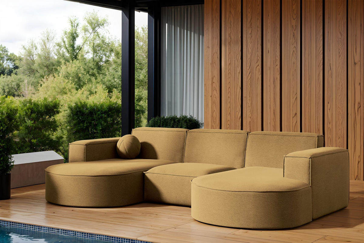 SOFA U-form Sunday - Braun, Holzwerkstoff/Textil (299/78/165cm) - Fun Möbel