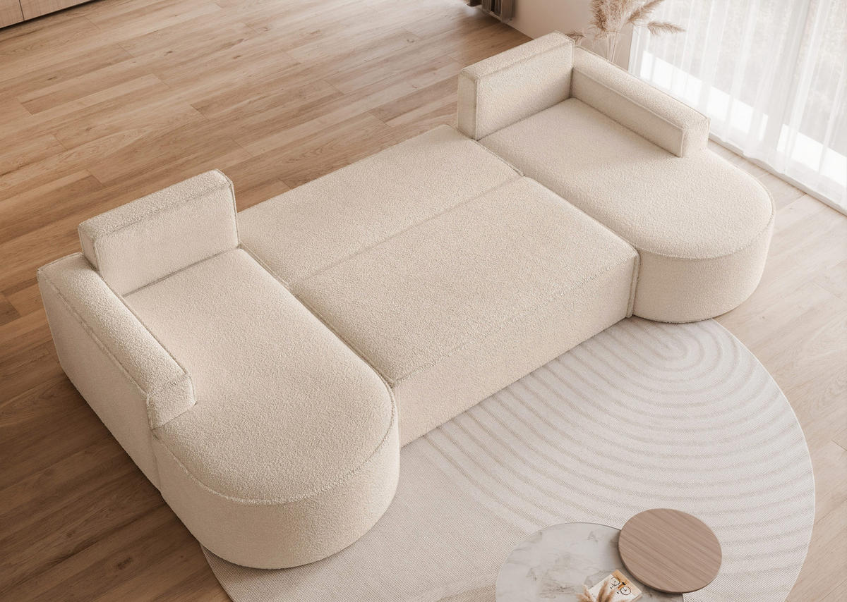 WOHNLANDSCHAFT U-Form mit Schlaffunktion, Beige - Sandfarben, Textil (316/88/157cm) - Idohome