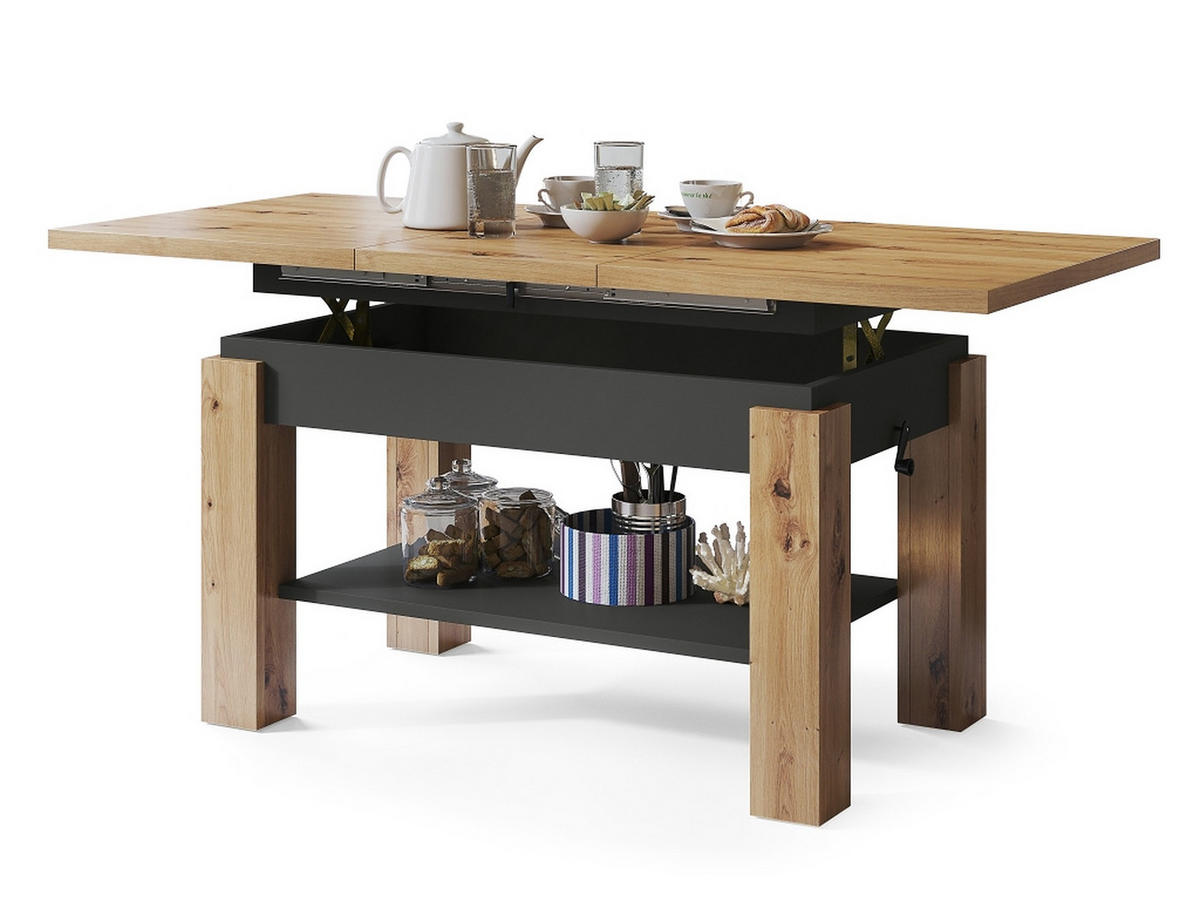 COUCHTISCH rechteckig Eiche Artisan - Anthrazit ausziehbar höhenverstellbar - Anthrazit/Eiche Artisan, Holzwerkstoff (68/110/59cm) - designimpex