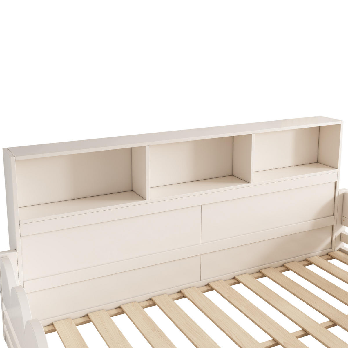 KINDERBODENBETT 140/190 cm aus Holz mit Tür Rausfallschutz und Regal Weiß - Weiß, Holz (90/200cm) - Modenvie
