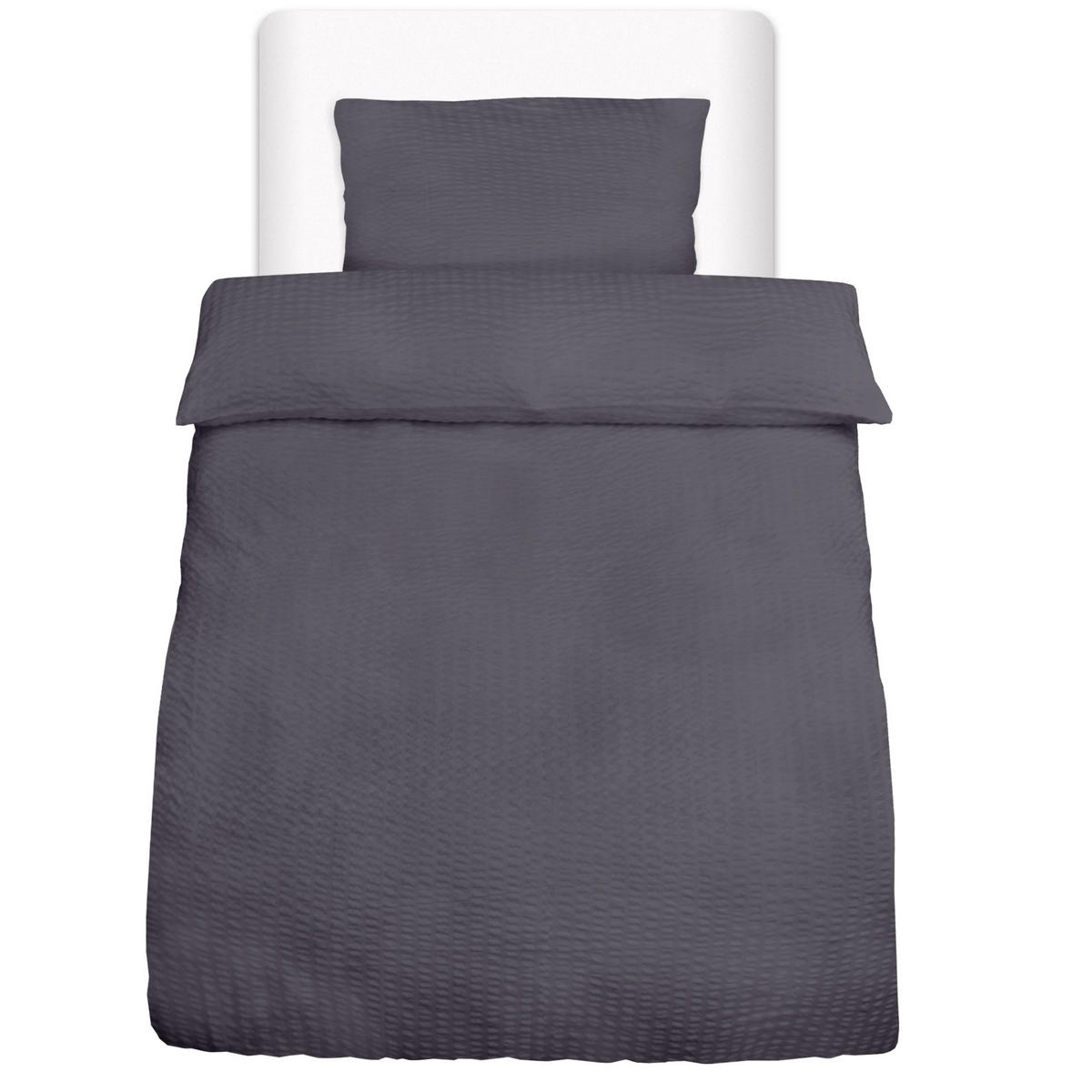 BETTWÄSCHE Meline 135/200 cm + Kissenbezug 40/80 cm Anthrazit Seersucker - Anthrazit, Textil (40/80cm) - Beautissu 