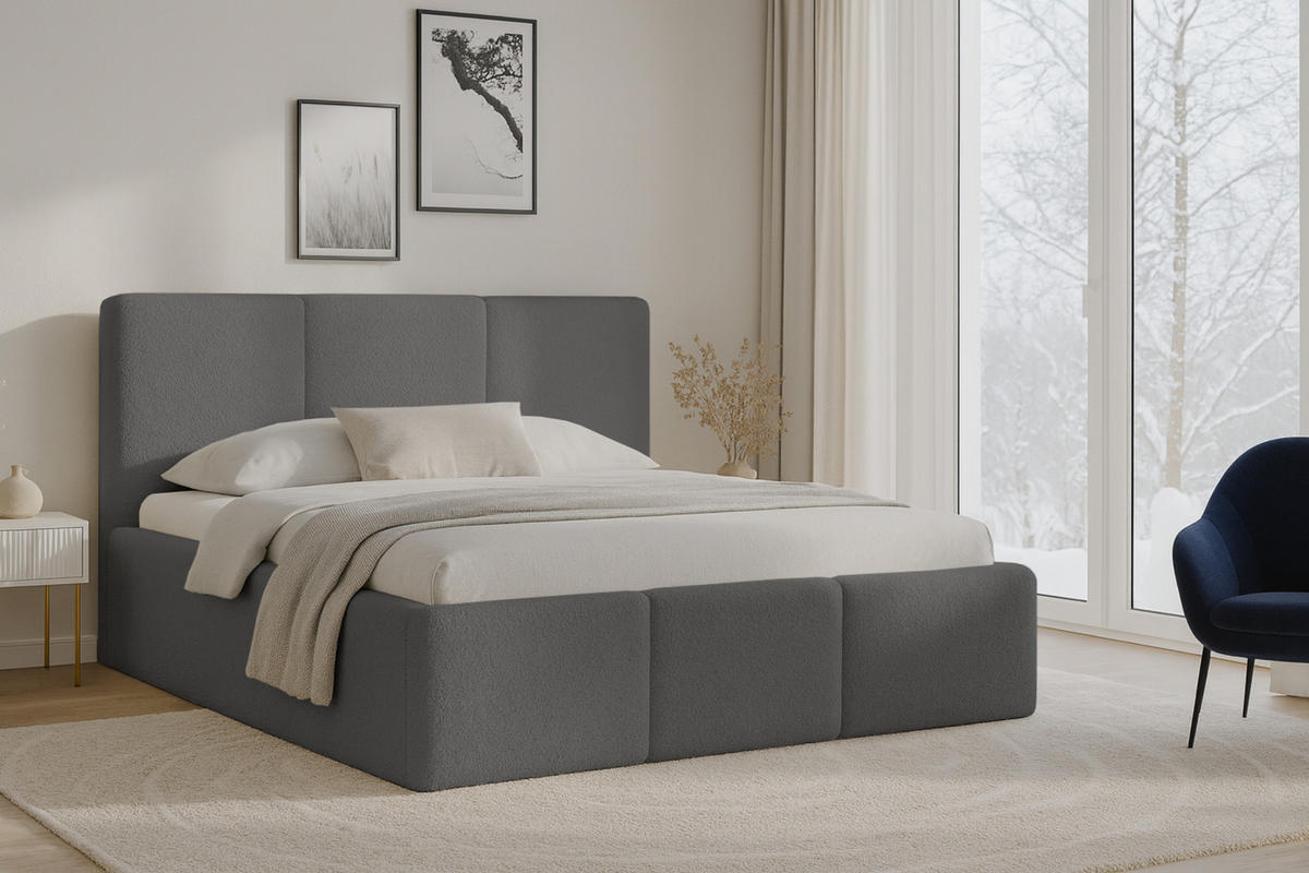 POLSTERBETT FOXY 160/200 in Boucle Grau - Grau, Holz/Holzwerkstoff (160/200cm) - Deine Möbel 24