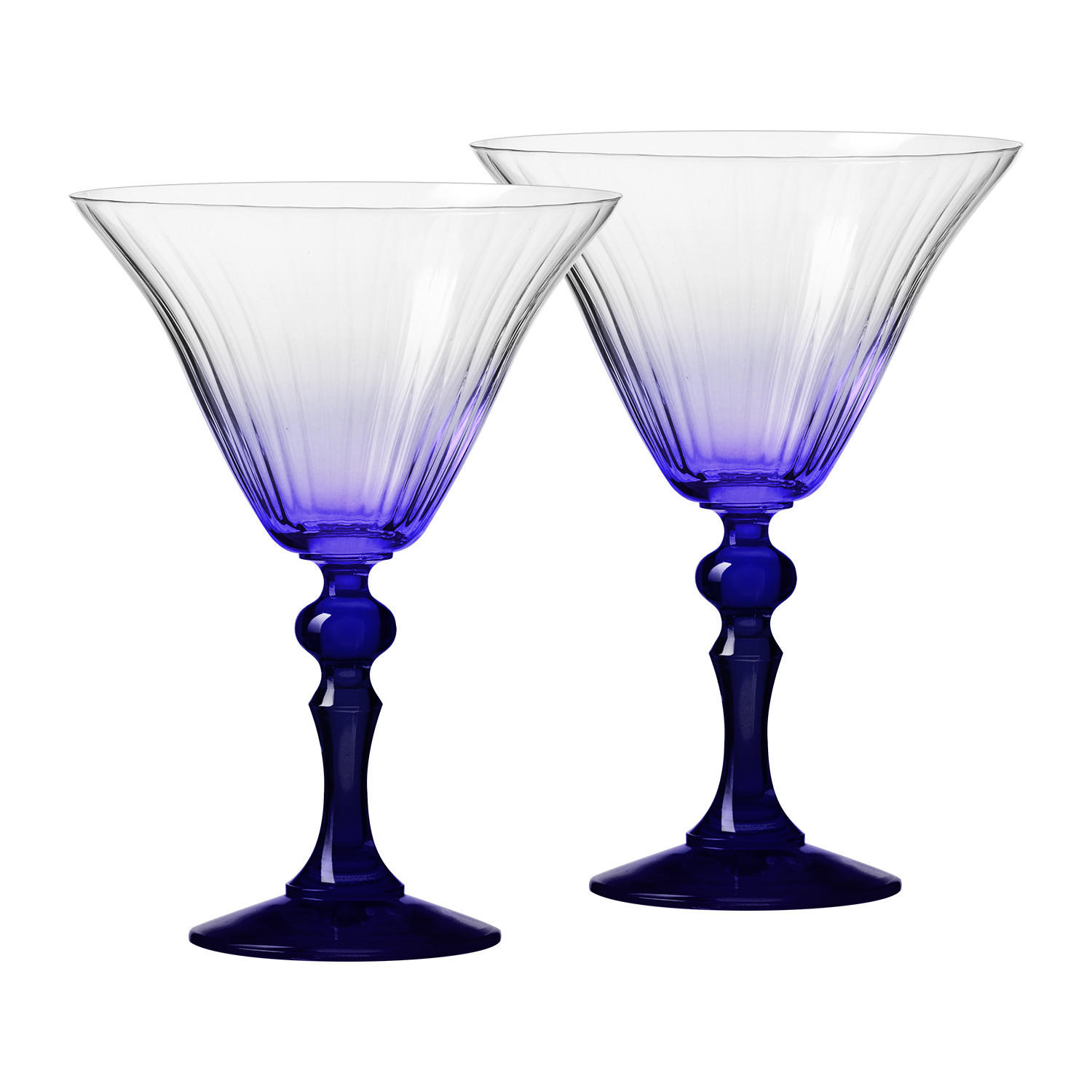 COCKTAILGLÄSER BUBBLE CELEBRATION MOMENTS MIT KOBALTBLAUEM STIEL, 2ER-SET, 170 ML - Transparent, Glas (0.17L) - Krosno Glass
