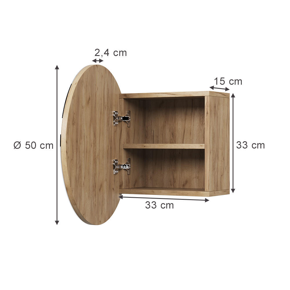 BADSPIEGELSCHRANK Loki Goldkraft Eiche 50 x 50 cm mit 2 Fächern - Eiche Wotan, Holzwerkstoff (50/50/17.4cm) - Vicco