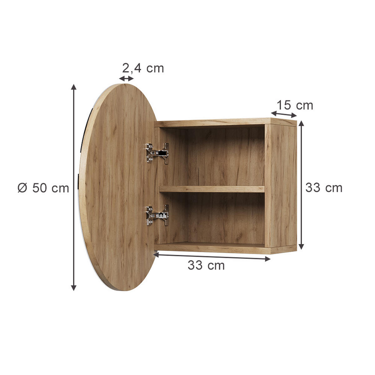 BADSPIEGELSCHRANK Loki Goldkraft Eiche 50 x 50 cm mit 2 Fächern - Eiche Wotan, Holzwerkstoff (50/50/17.4cm) - Vicco