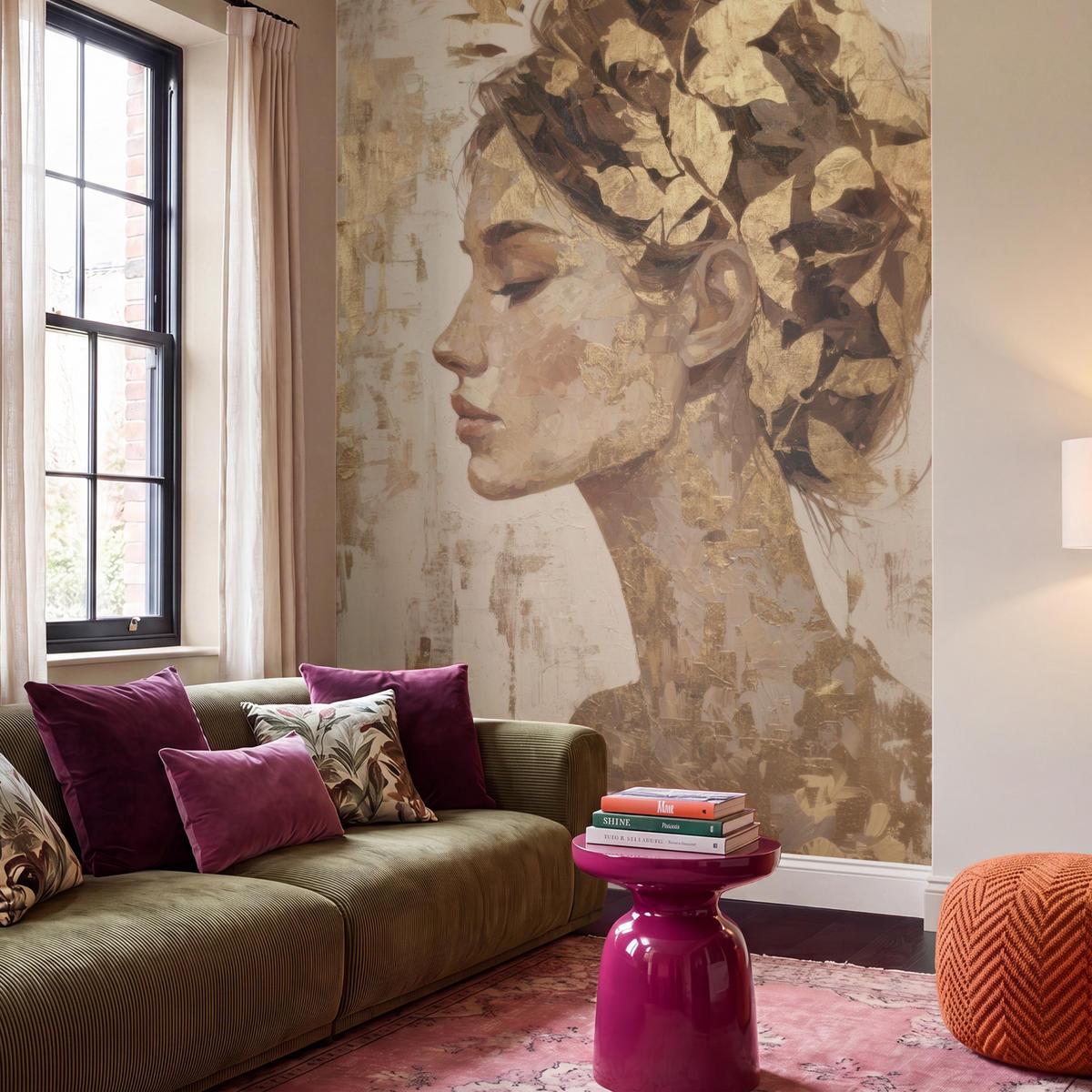 TAPETE - Frau - Gold - Abstrakt - Textur - 220x280 cm - Goldfarben, Papier (220/280cm) - OnlyWow