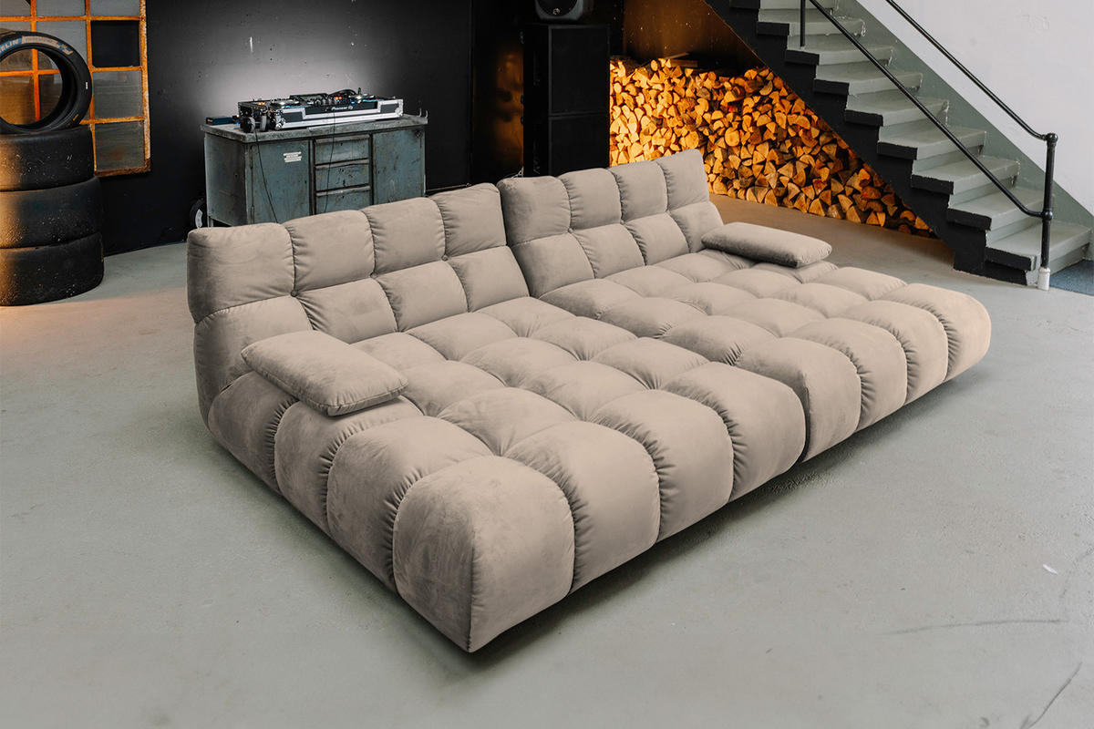 BIG SOFA VIVIEN Braun Velvet - Dunkelbraun/Schwarz, Kunststoff/Textil (296/85/178cm) - KAWOLA