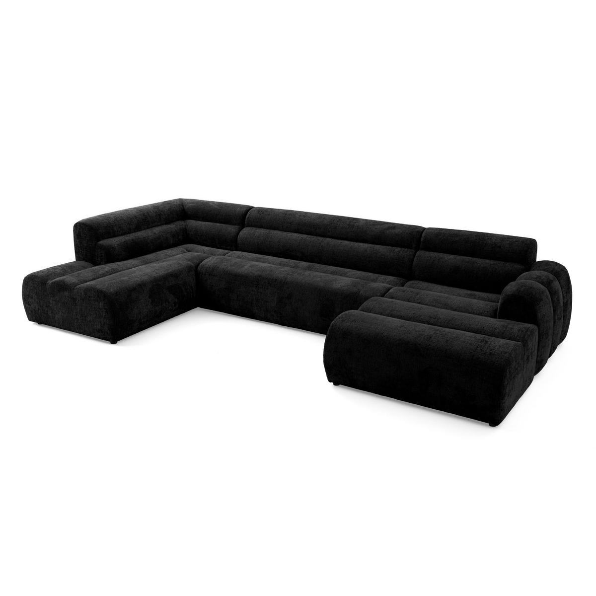 6-SITZER modulares Wohnlandschaft U XXL VEER SET 4 Links, 368 x 190 cm, Chenille Webstoff Anthrazit - Anthrazit/Schwarz, Holz/Kunststoff (368/75/190cm) - Muffo