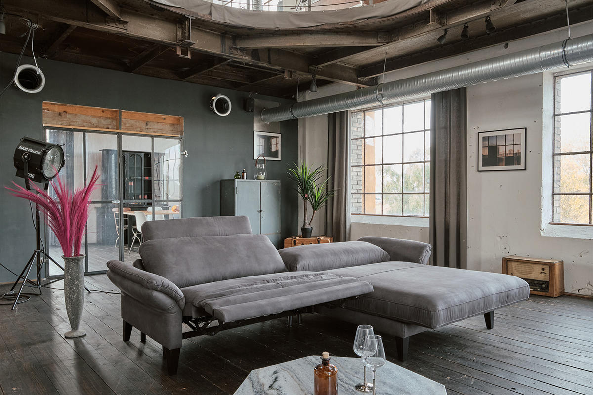 ECKSOFA MIT MOTORISCHER RELAXFUNKTION MALTA Grau Webstoff - Schwarz/Grau, Buchenholz/Textil (302/175cm) - KAWOLA