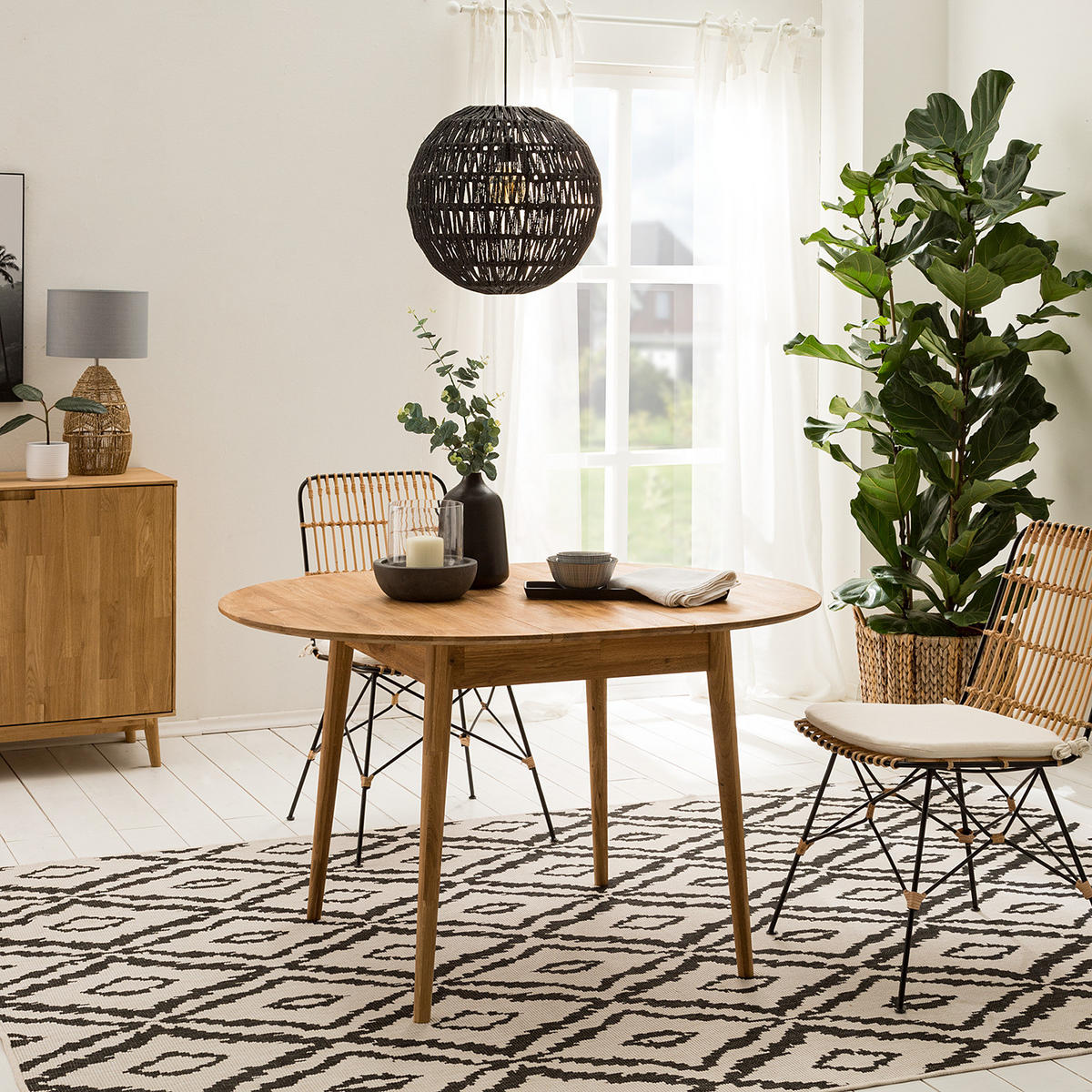 ESSTISCH mit Ausziehfunktion - Eiche massiv - Eichefarben, Holz (100/100/75cm) - home24