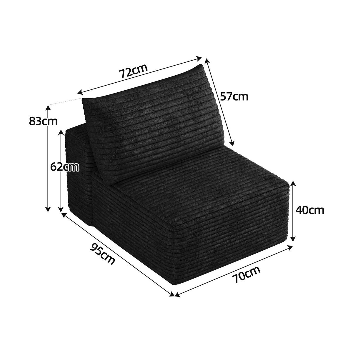 SOFAELEMENT DE-34721 Modulares 1‑Sitzer‑Element Schwarz - Schwarz, Textil (95/83/70cm) - ComfortXL