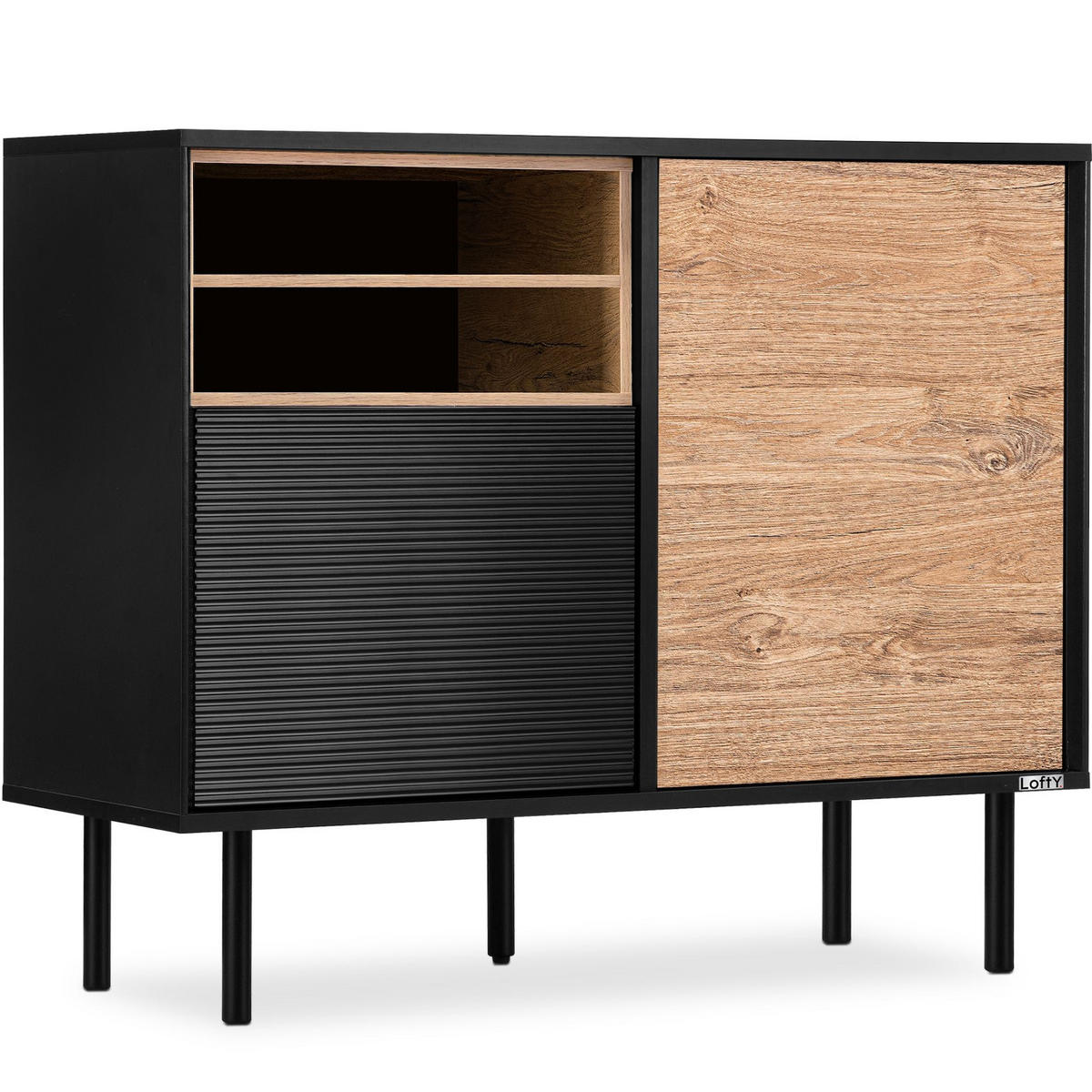 KOMMODE LOFTY TV/HiFi-Einlage, schwarz / Eiche natur - Eichefarben/Multicolor, Holzwerkstoff (102/83/41cm) - KONSIMO®