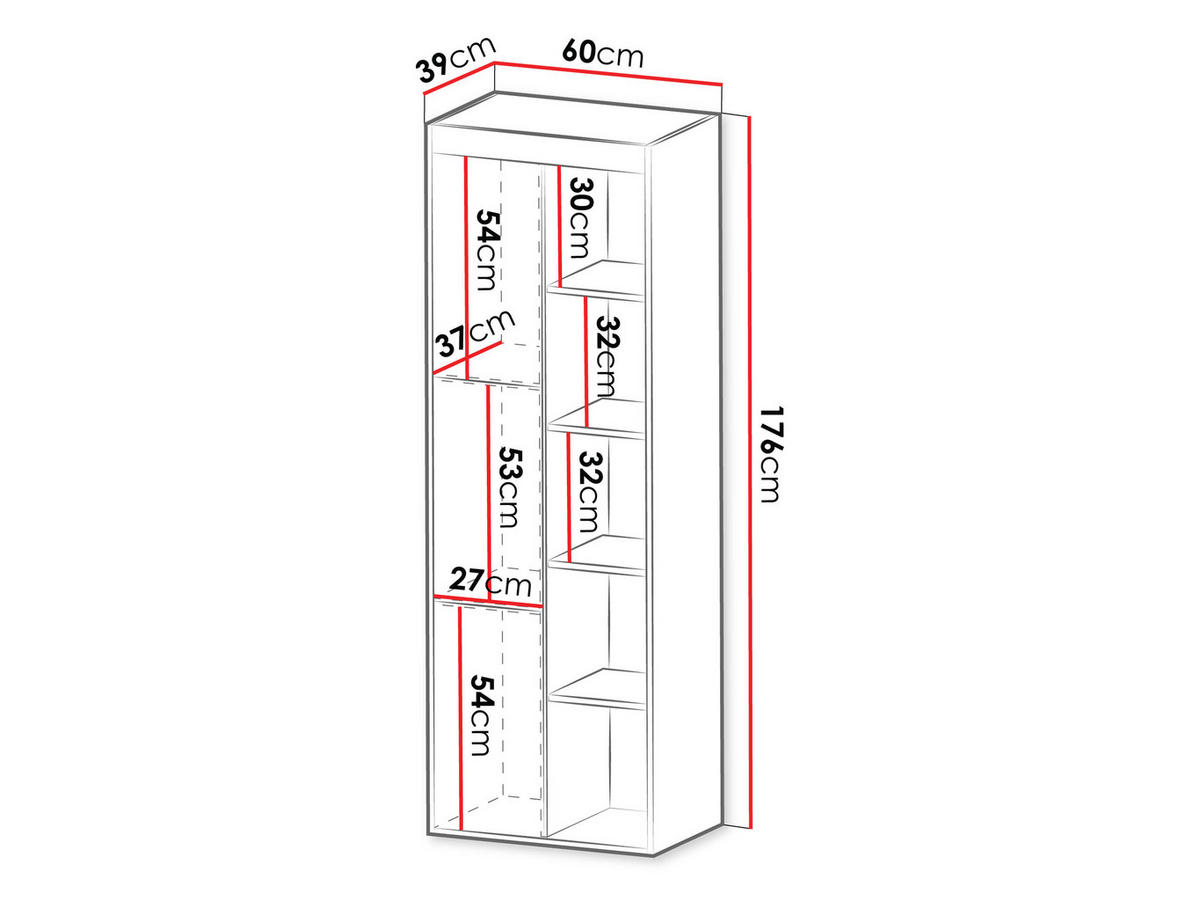 VITRINE Fiore 60 3D - Eichefarben/Schwarz, Holzwerkstoff/Kunststoff (60/176/39cm) - MIRJAN24