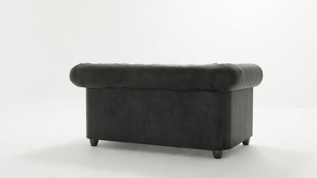 CHESTERFIELD-SOFA 2-sitzer Flux Anthrazit Microfaser Vintageoptik - Anthrazit/Braun, Holz/Textil (148/72/86cm) - S-Style Möbel