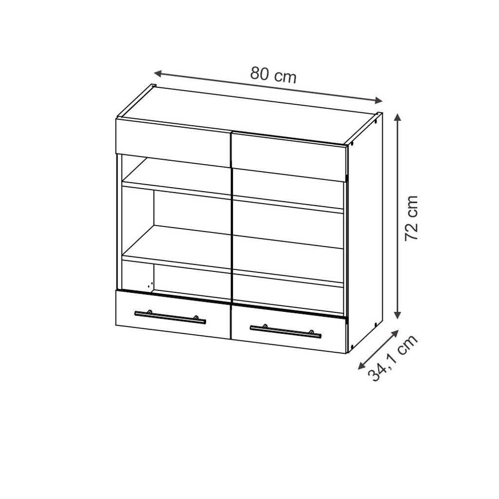 Thumbnail - Vicco Küchenglasschrank, Dunkelblau, Honigeiche, Holzwerkstoff, 3 Fächer, Rechteckig, 80x72x34.1 cm, Küchen, Küchenmöbel...