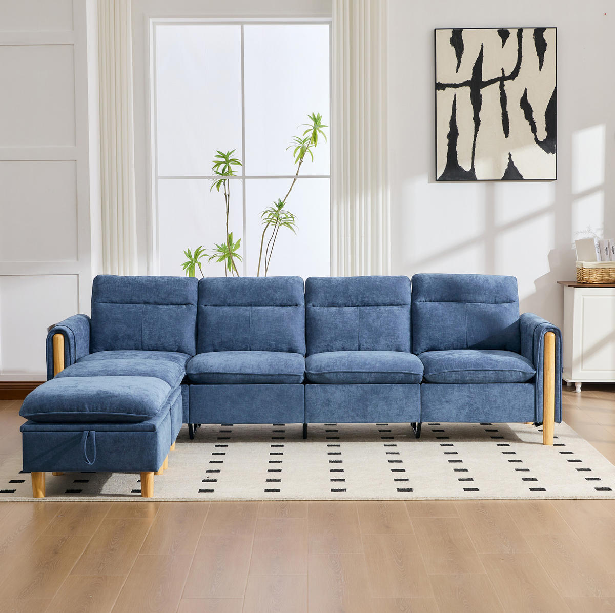 SOFA-SET U-Form mit Stauraum 261 cm Chenille Blau 4-Sitzer - Blau, Holz (77/86/261cm) - Meubliv