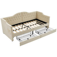 TAGESBETT 90/200 cm DE-00606, in Beige, USB-Anschluss und 2 Schubladen - Beige, Metall (90/200cm) - ComfortXL