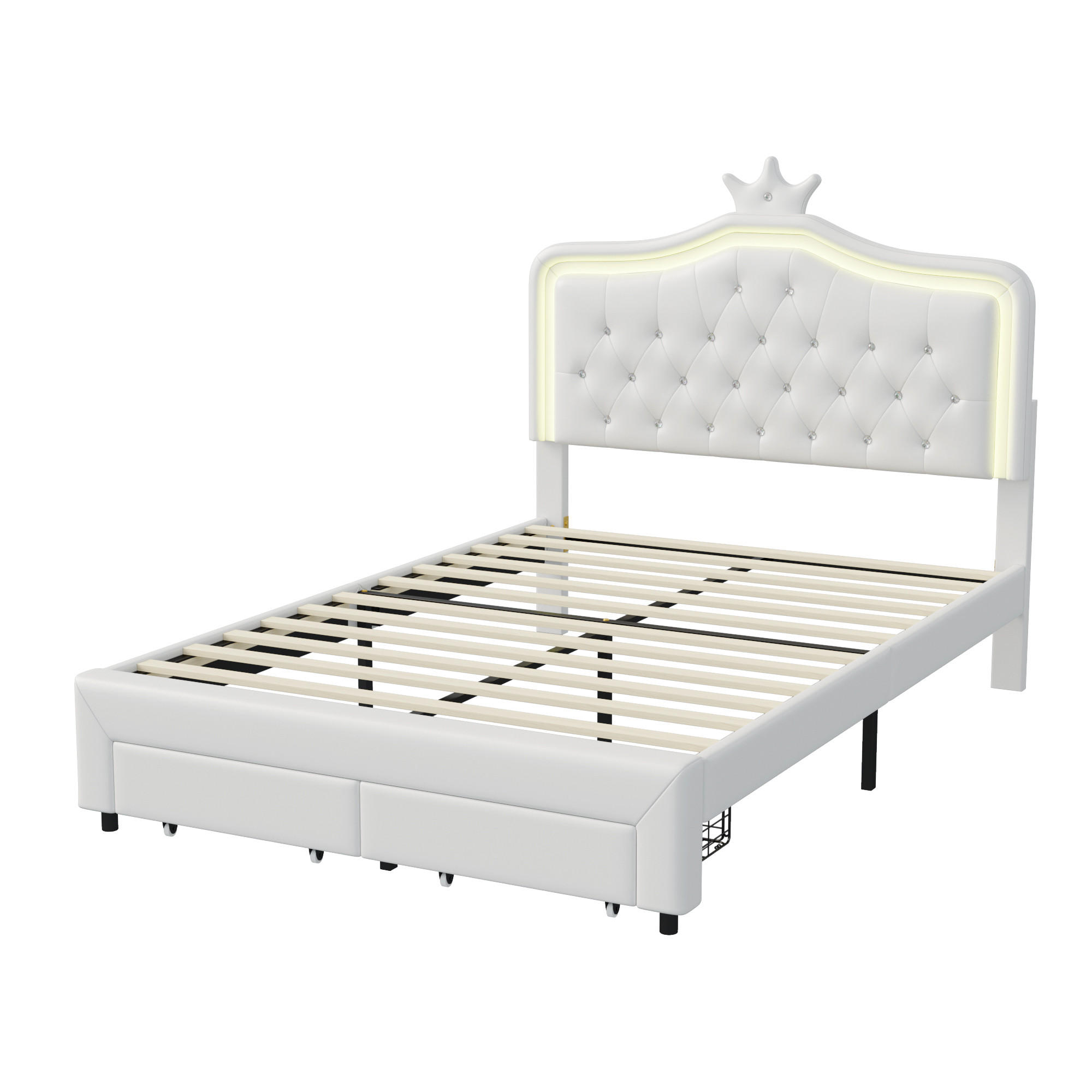 POLSTERBETT 140/200 cm mit LED und Schublade,Kinderbett Kunstleder, Weiß - Weiß, Holz/Metall (140/200cm) - PARAFTA HOME