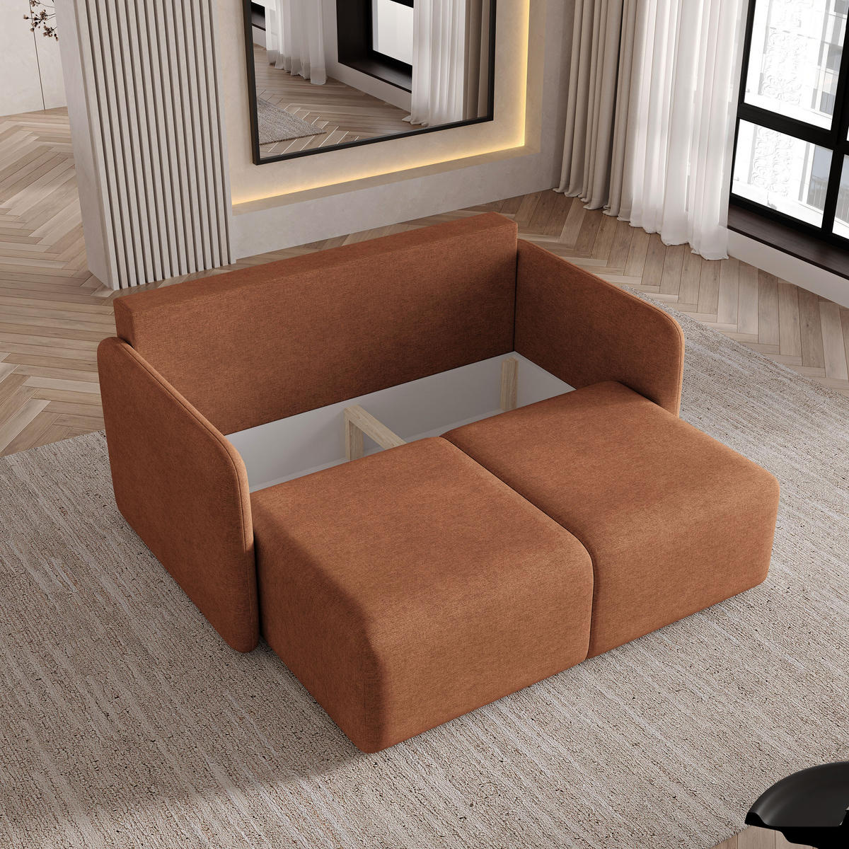 BETTSOFA SUVI II NV Orange Geflochtener Stoff mit Schlaffunktion - Orange, Textil (90/85/153cm) - MASSENO