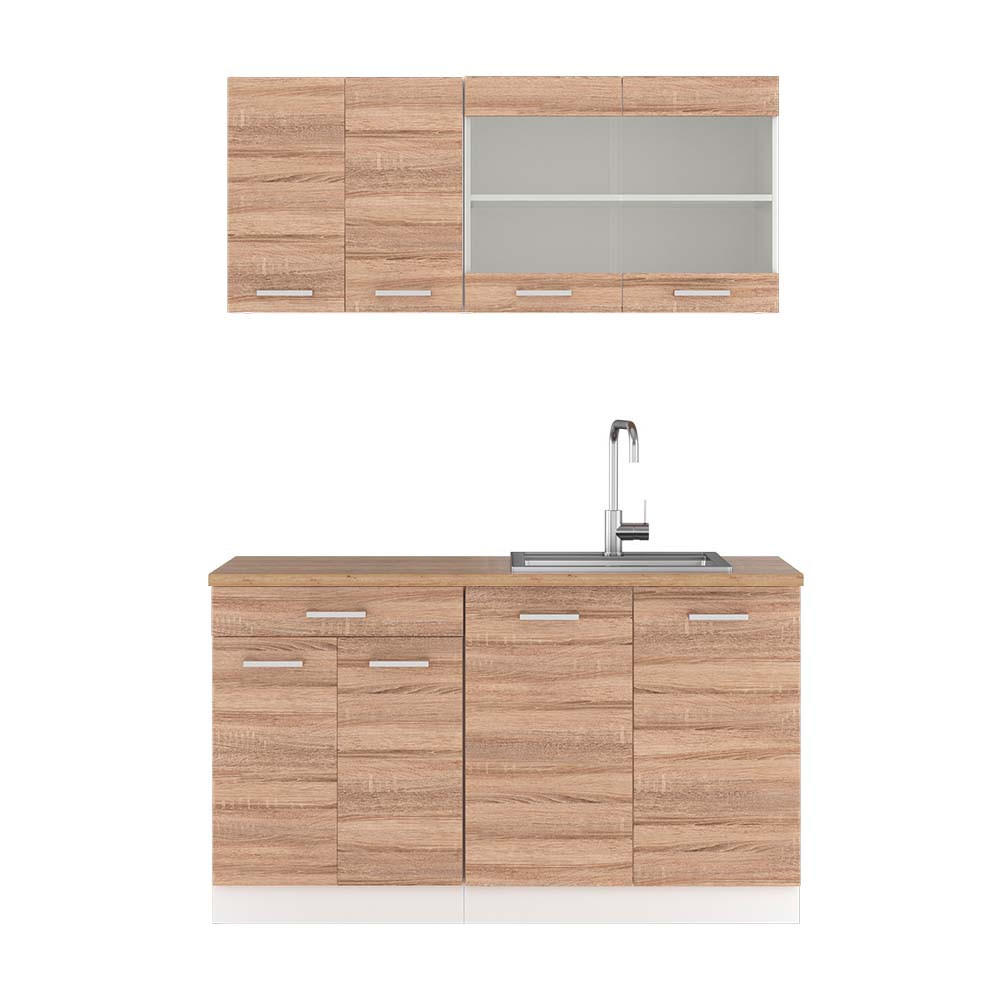 KÜCHENZEILE R-Line Sonoma/Weiß 140 cm, AP Eiche - Weiß/Sonoma Eiche, Holzwerkstoff (140/81.6/60cm) - Vicco