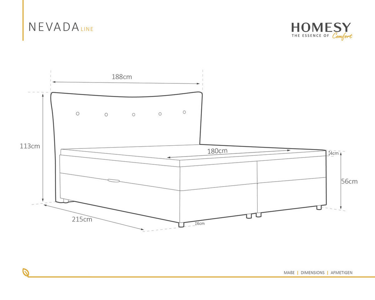 BOXBETT Nevada 180 x 200 cm Doppelbett mit hochwertiger Bonell-Matratze und Topper - Dunkelgrau - Dunkelgrau, Holz (180/200cm) - Homesy