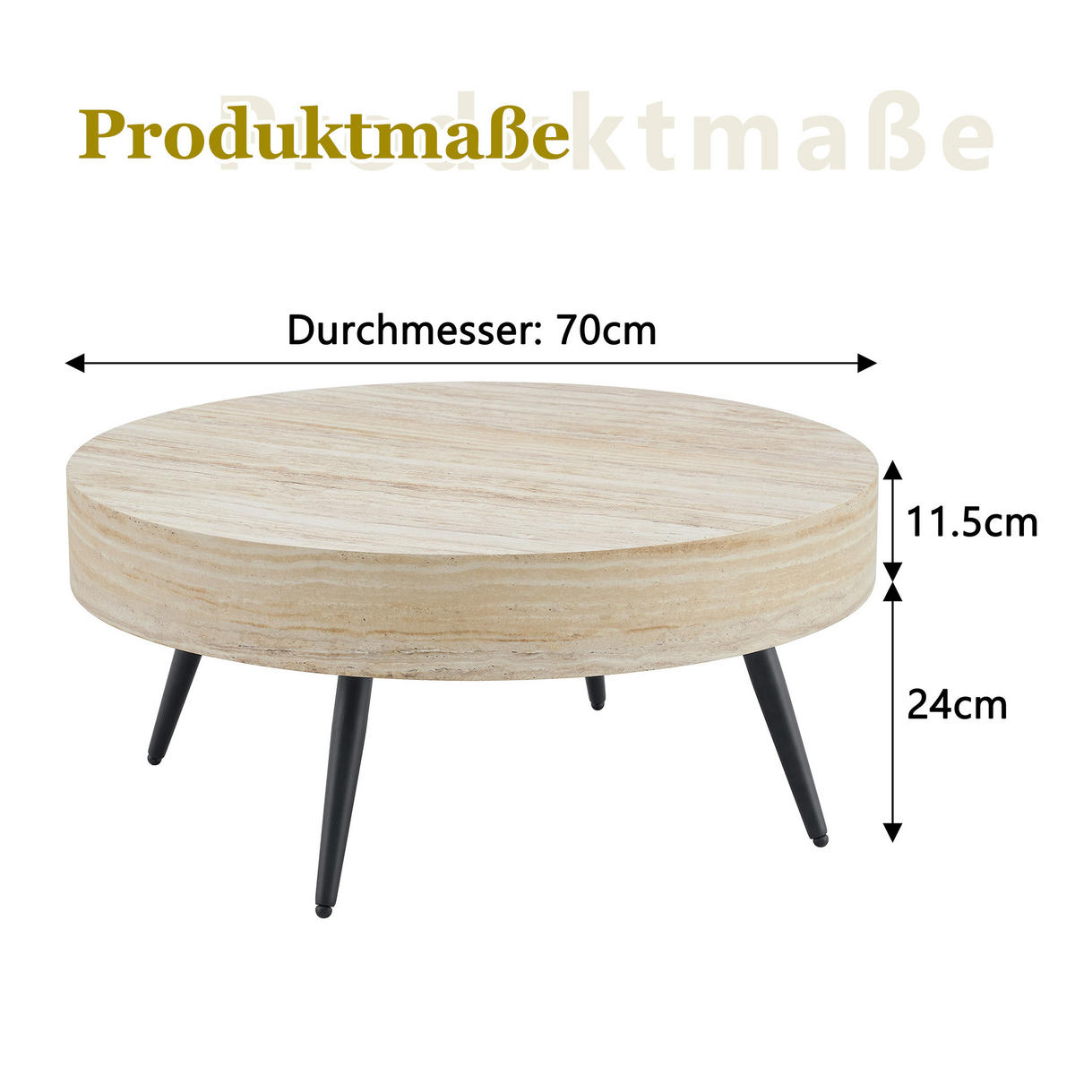 RUNDER COUCHTISCH Travertin-Optik - Naturfarben, Metall (70/70/35.5cm)