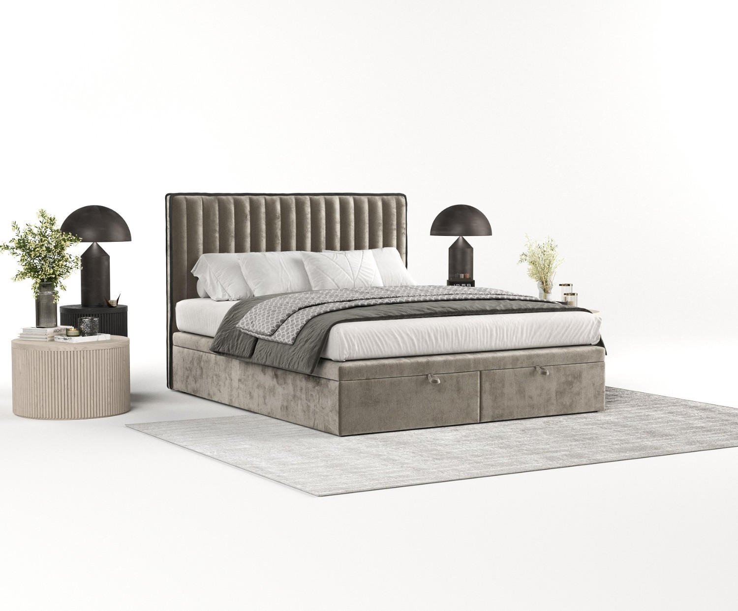 POLSTERBETT Keva mit Stauraum 200/200 cm Beige im Lotta Stoff - Beige/Schwarz, Holz/Holzwerkstoff (200/200cm) - AltaBeds