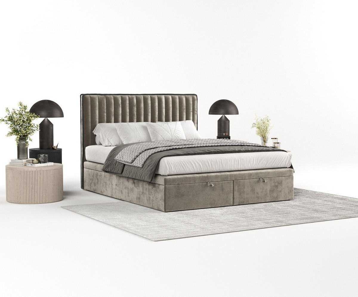 POLSTERBETT Keva mit Stauraum 140/200 cm Beige im Lotta Stoff - Beige/Schwarz, Holz/Holzwerkstoff (140/200cm) - AltaBeds