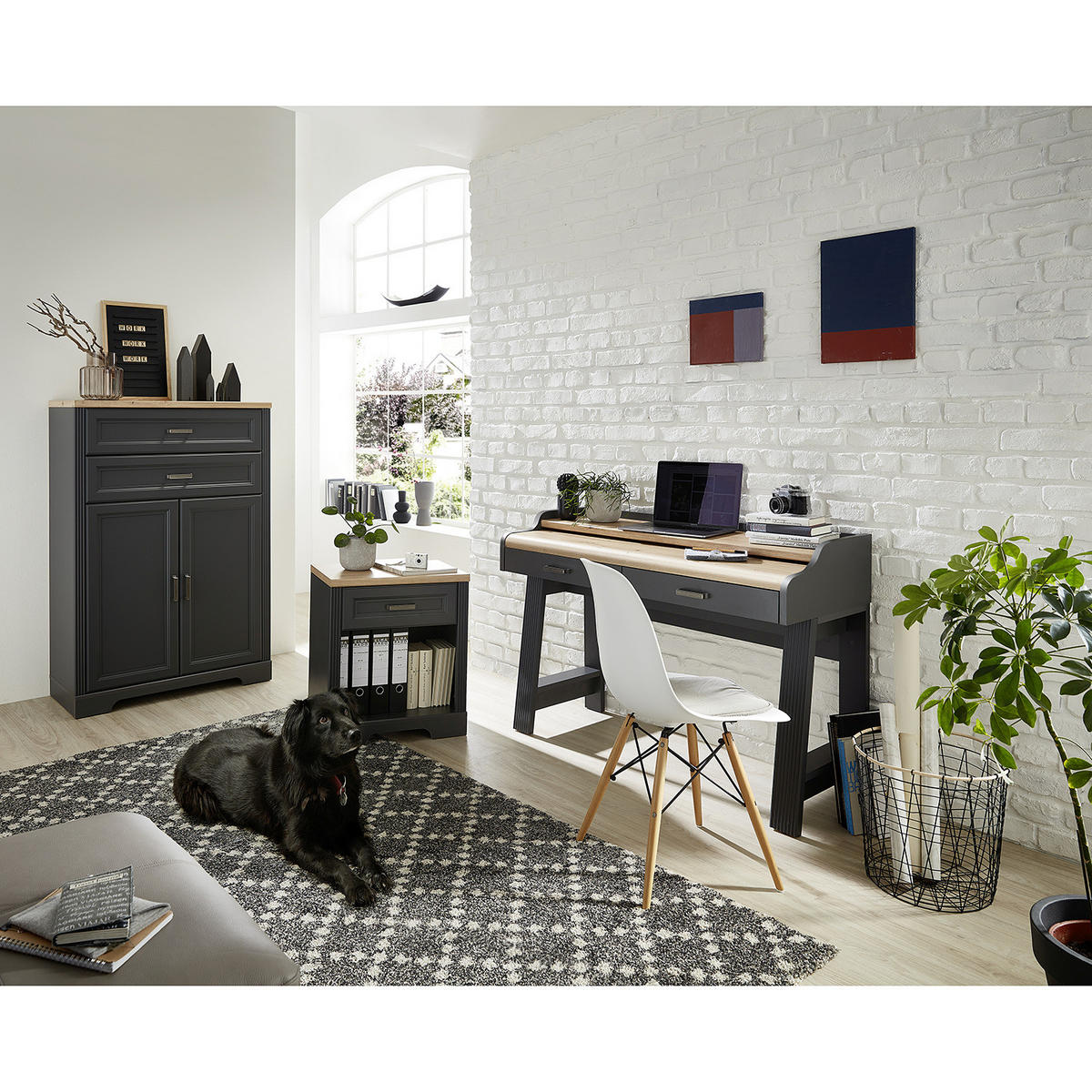 SEKRETÄR - Graphitfarben, Holzwerkstoff/Metall (53/120/84cm) - home24