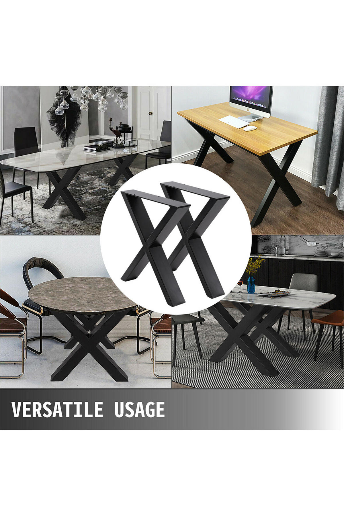 TISCHBEINE 2-tlg Set X-förmige aus Eisen in Schwarz 71-cm hohe 50 x 7 x 71 cm - Schwarz, Metall (50/71/7cm) - Livingandhome