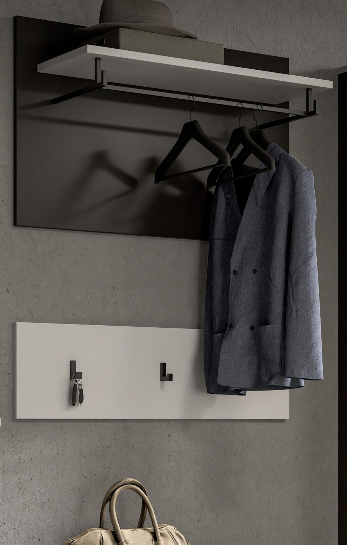 GARDEROBENPANEEL in weiß, grau Set 2-teilig, Flurgarderobe 80 cm, Cooper - Weiß/Grau, Holzwerkstoff/Metall (80/73/27cm) - Inn.Furn