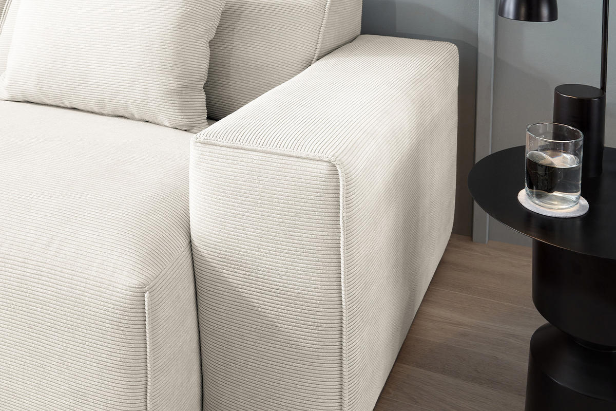 SOFA RANI Weiß Cord - Schwarz/Weiß, Kunststoff/Textil (256/71/101cm) - KAWOLA