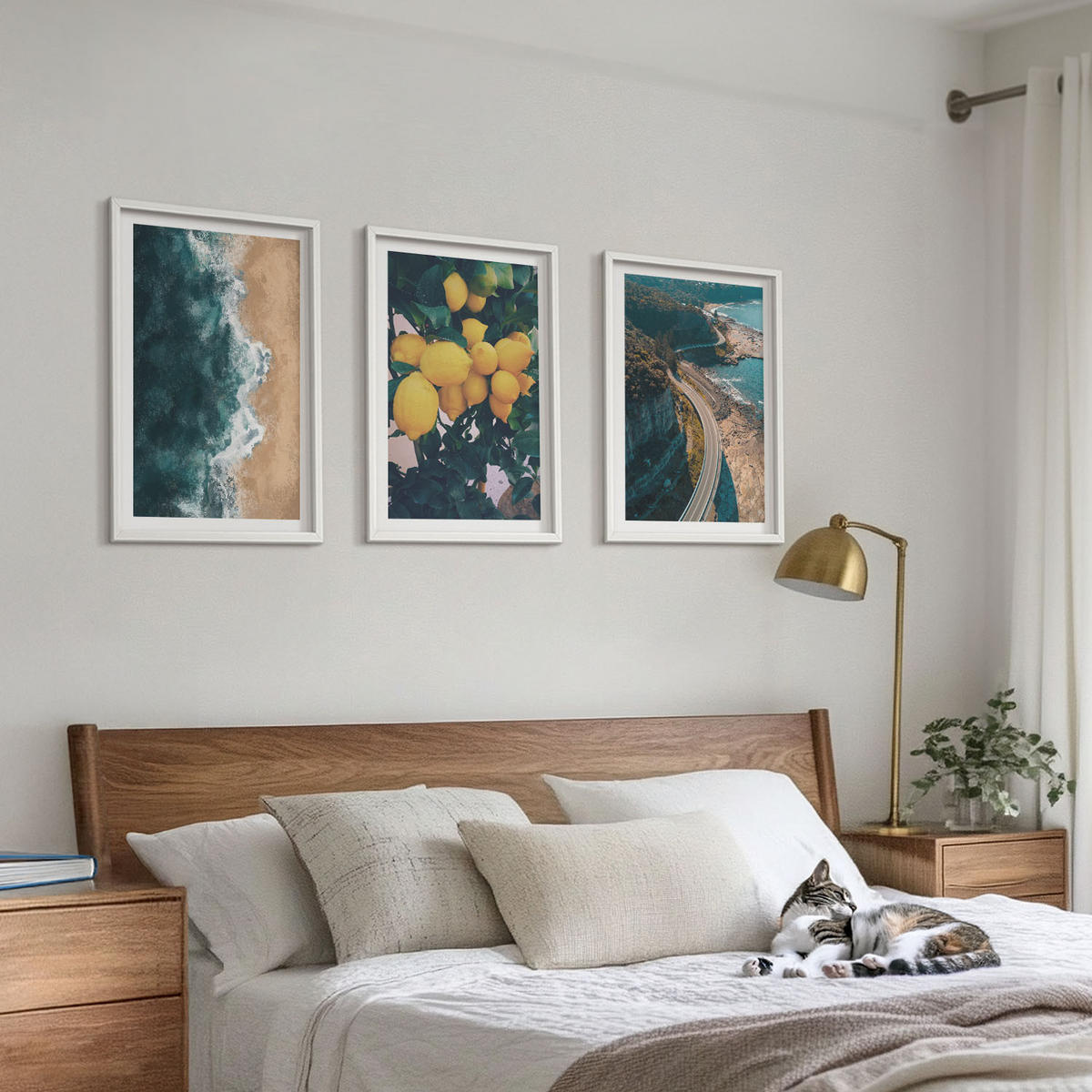 WANDBILDER 3er-Set - 40x60 cm Weißer Rahmen - Meerstrand Zitronen Berge - Weiß, Kunststoff (40/60cm) - ArtPrintCave